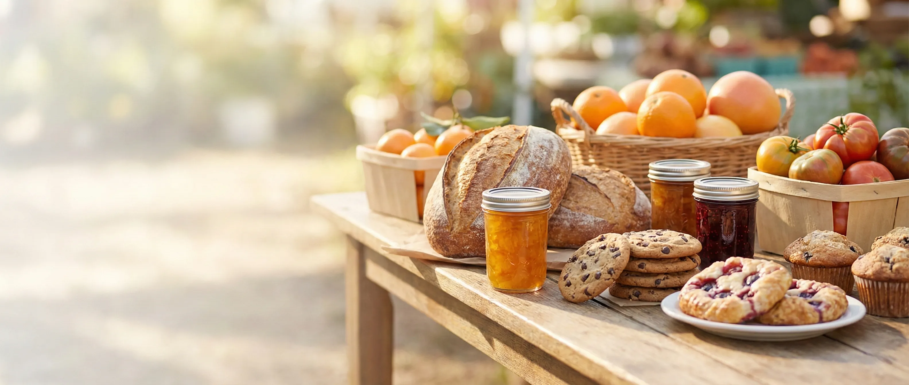 Homemade artisan food—bread, cookies, jams, and produce from Florida sellers